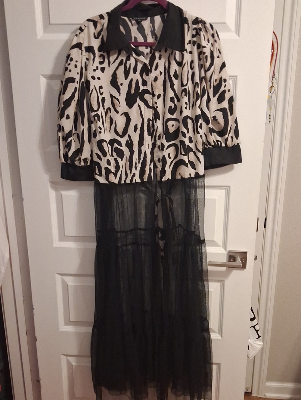 Black and Cream Animal-Print Sheer Overlay Camisole